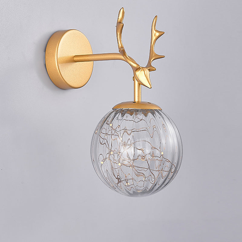 11.8" H Nordic Style Globe Glass Wall Lamp LED Light Strings Creative Antler Elements Lighting Fixture for Hallway Aisle