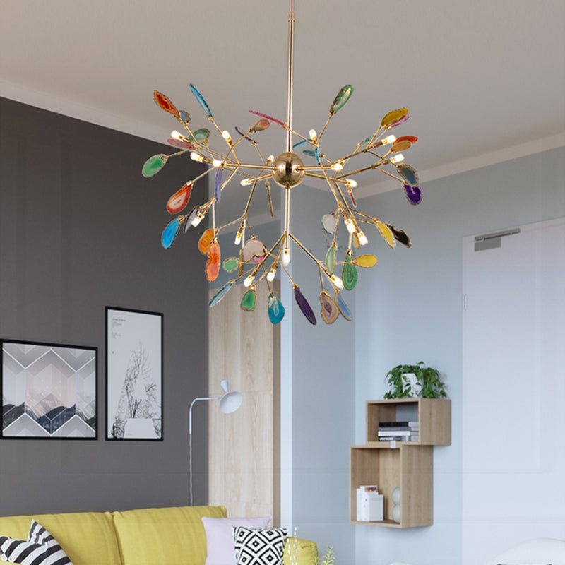 Metal Branch Hanging Light Kit Minimalistic Multi-Color Chandelier Light Fixture