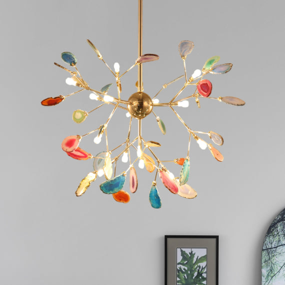Metal Branch Hanging Light Kit Minimalistic Multi-Color Chandelier Light Fixture