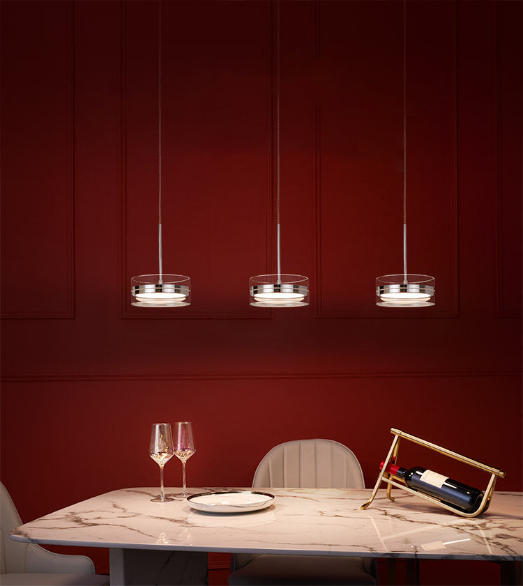 Iluminación de suspensión redonda plateada Simplicidad Cuerte LED de vidrio transparente para comedor