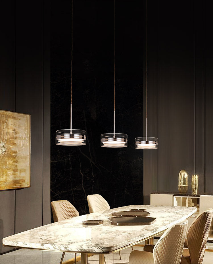 Iluminación de suspensión redonda plateada Simplicidad Cuerte LED de vidrio transparente para comedor