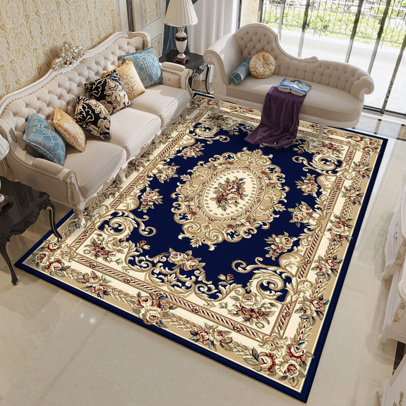 Gelb Ton Blumendruck Teppich Polyester Traditioneller Anti-Rutsch-Rücken-Innenteppich für Wohnzimmer