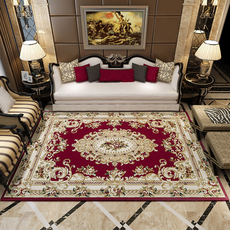 Gelb Ton Blumendruck Teppich Polyester Traditioneller Anti-Rutsch-Rücken-Innenteppich für Wohnzimmer