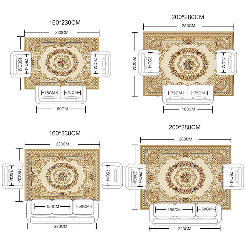 Gelb Ton Blumendruck Teppich Polyester Traditioneller Anti-Rutsch-Rücken-Innenteppich für Wohnzimmer