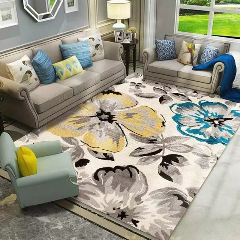 Simplicity Floral Print Rug Funky Polyester Rectangle Rug Friendly Washable Indoor Carpet for Home Decoration