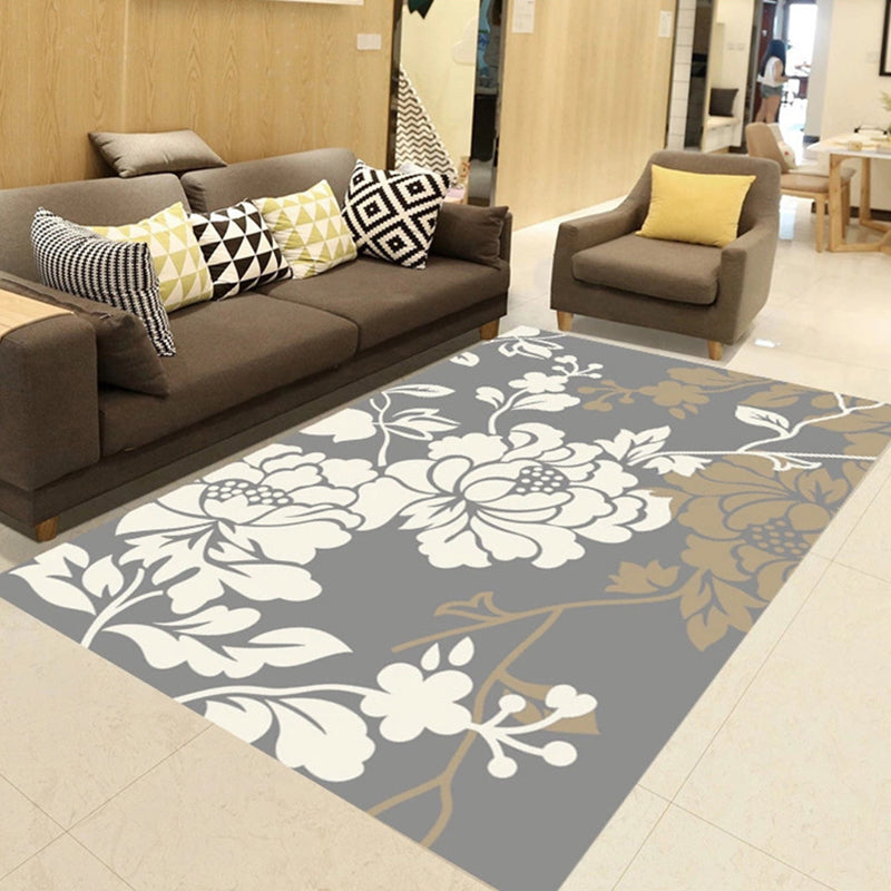 Simplicity Floral Print Rug Funky Polyester Rectangle Rug Friendly Washable Indoor Carpet for Home Decoration