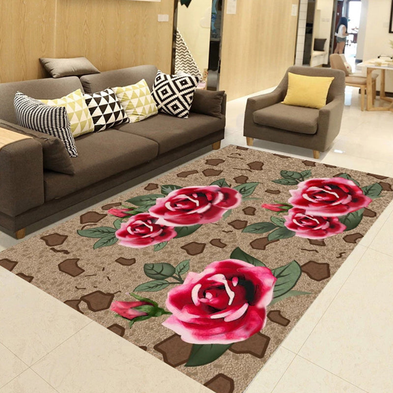 Simplicity Floral Print Rug Funky Polyester Rectangle Rug Friendly Washable Indoor Carpet for Home Decoration