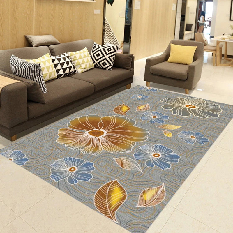 Simplicity Floral Print Rug Funky Polyester Rectangle Rug Friendly Washable Indoor Carpet for Home Decoration