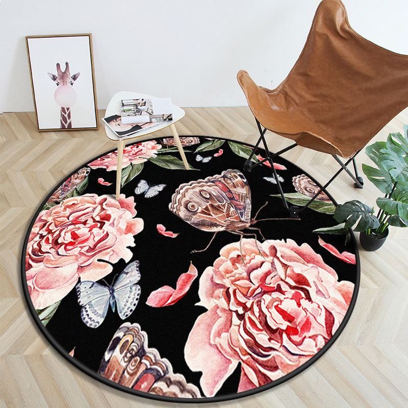 Mehrfarbiger moderner runder Teppich Luxus Tier- und Blumenmuster Teppich polyesterfreundlicher waschbarer Teppich für Wohnkultur