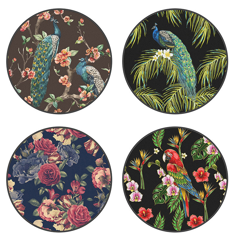 Multicolor Modern Round Rug Luxury Animal and Flower Pattern Carpet Polyester Friendly Washable Rug for Home Decor