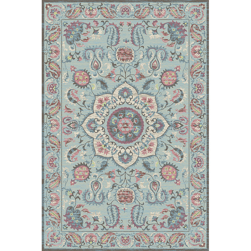 Grey Tone Vintage Area Rug Polyester Medallion Rug Non-Slip Backing Indoor Rug for Living Room