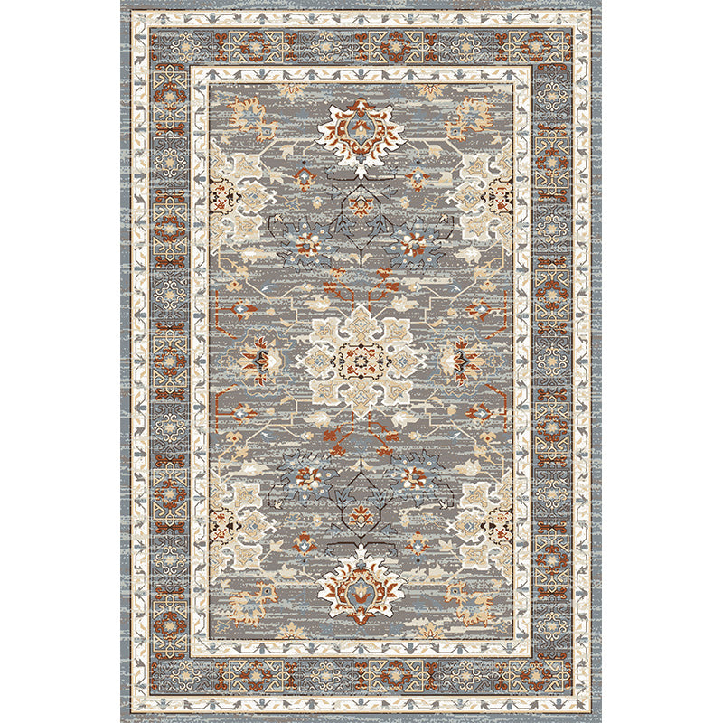 Grey Tone Vintage Area Rug Polyester Medallion Rug Non-Slip Backing Indoor Rug for Living Room