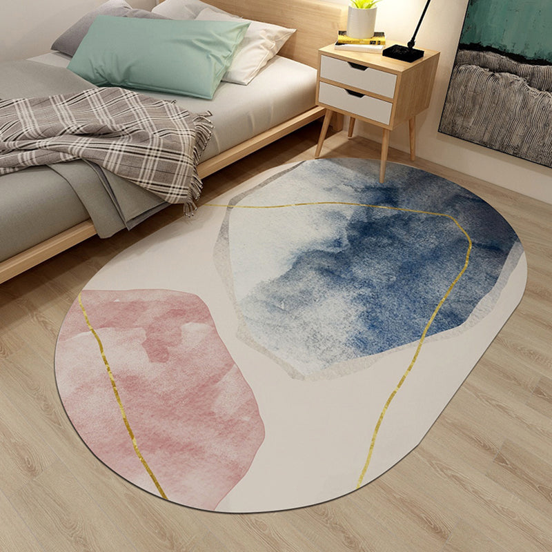 Fresh Watercolor Indoor Rug Modern Creative Oval Carpet Polyester Stain Resistant Rug for Bedroom