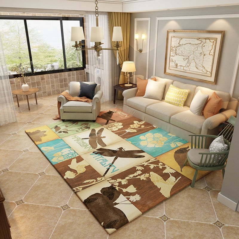Multicolor Classic Area Carpet Polyester Moroccan Tile Indoor Rug Anti-Slip Backing Carpet for Living Room