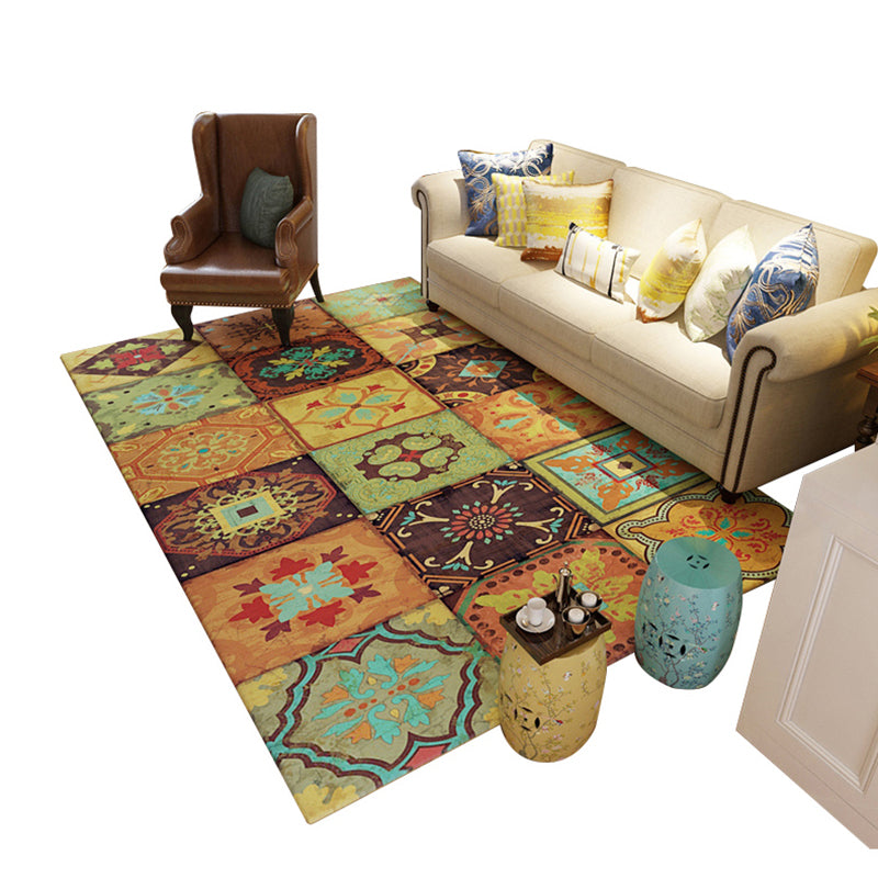 Multicolor Classic Area Carpet Polyester Moroccan Tile Indoor Rug Anti-Slip Backing Carpet for Living Room