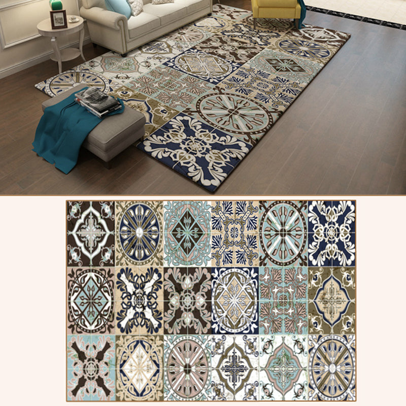Multicolor Classic Area Carpet Polyester Moroccan Tile Indoor Rug Anti-Slip Backing Carpet for Living Room