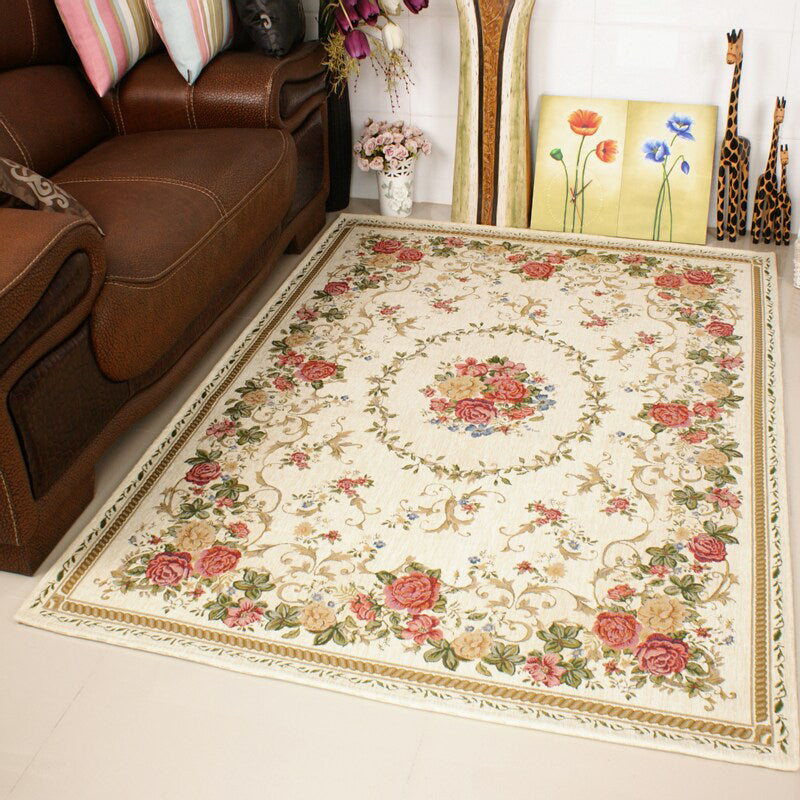 Witte toon Victoriaans gebied tapijt polyester bloemen gedrukt binnen tapijt antislip rugtapijt voor woonkamer