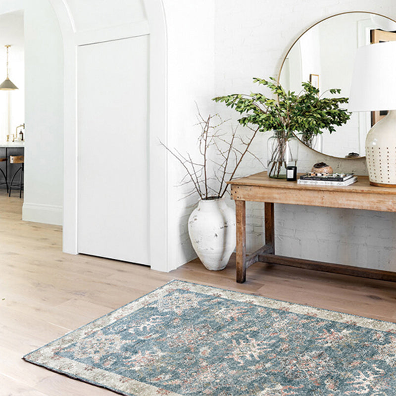 Simple Solid Color Disstressed Rug Polyester Ethnic Pattern Area Rug Non-Slip Backing Carpet for Living Room