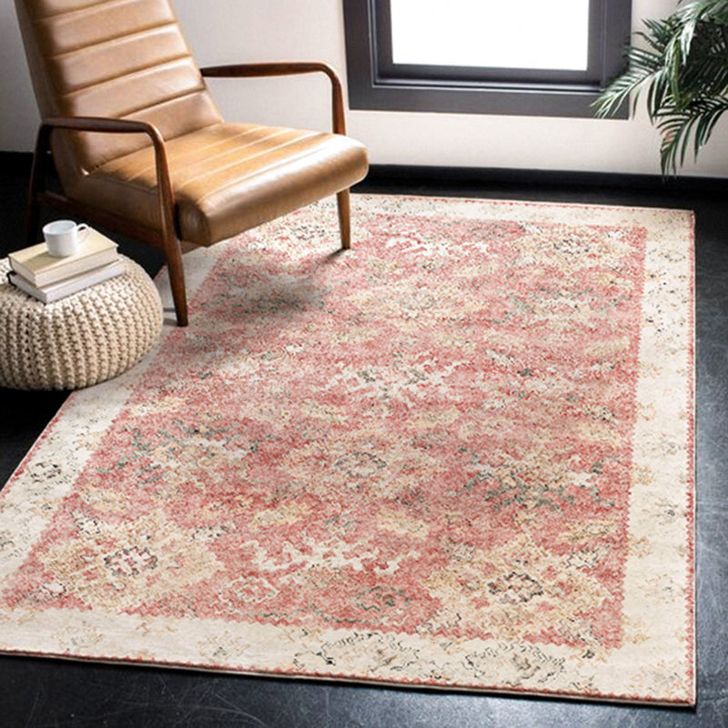 Simple Solid Color Disstressed Rug Polyester Ethnic Pattern Area Rug Non-Slip Backing Carpet for Living Room