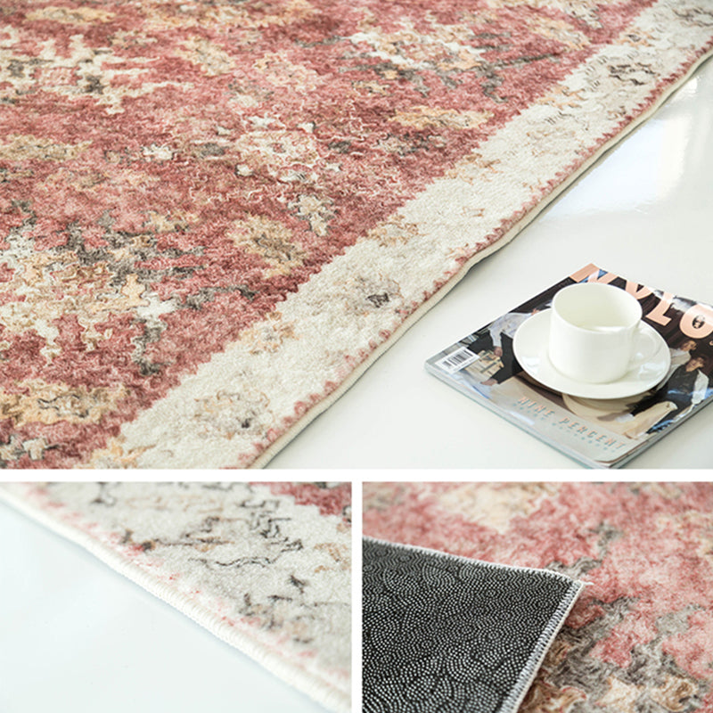 Simple Solid Color Disstressed Rug Polyester Ethnic Pattern Area Rug Non-Slip Backing Carpet for Living Room