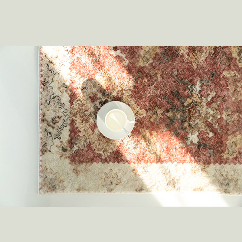 Simple Solid Color Disstressed Rug Polyester Ethnic Pattern Area Rug Non-Slip Backing Carpet for Living Room