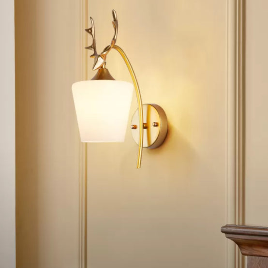 13.5" H Contemporary Simplicity Glass Wall Lamp Metal Antler Elements Sconce Lights for Living Room