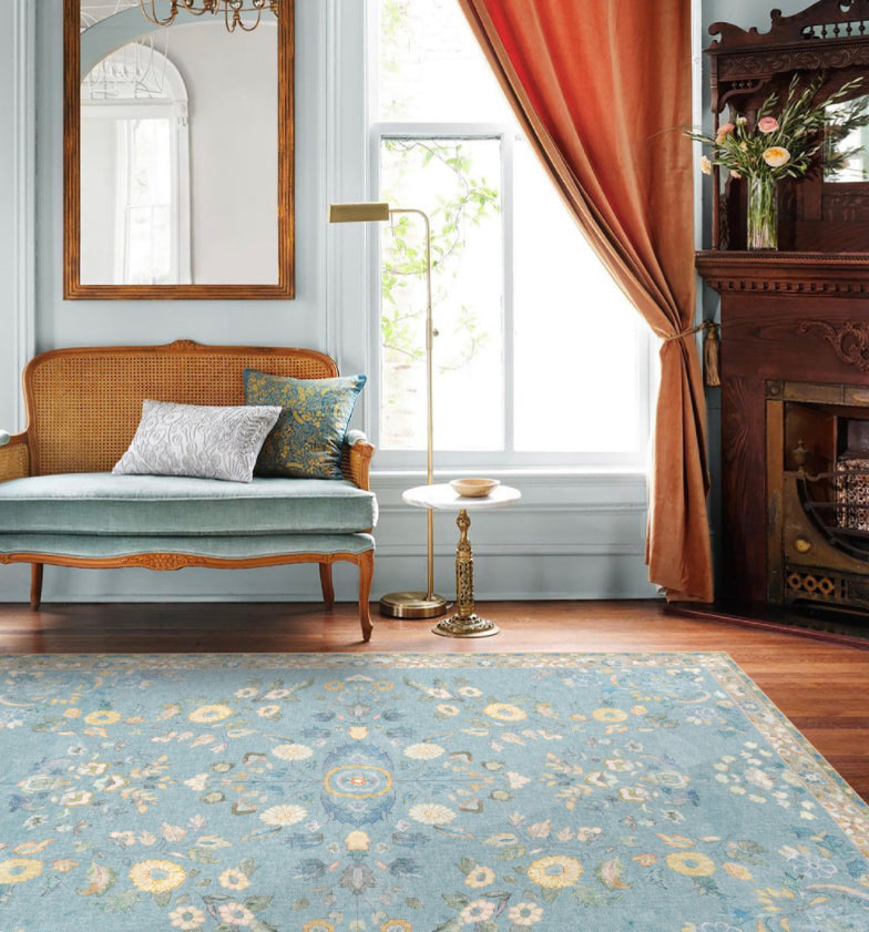 Einfache helle Farbe Absagter Teppich Polyester Ethnisches Blumenmuster Fläche Teppich nicht rutschfest