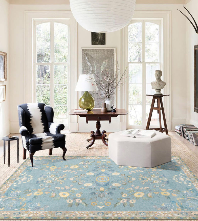 Einfache helle Farbe Absagter Teppich Polyester Ethnisches Blumenmuster Fläche Teppich nicht rutschfest