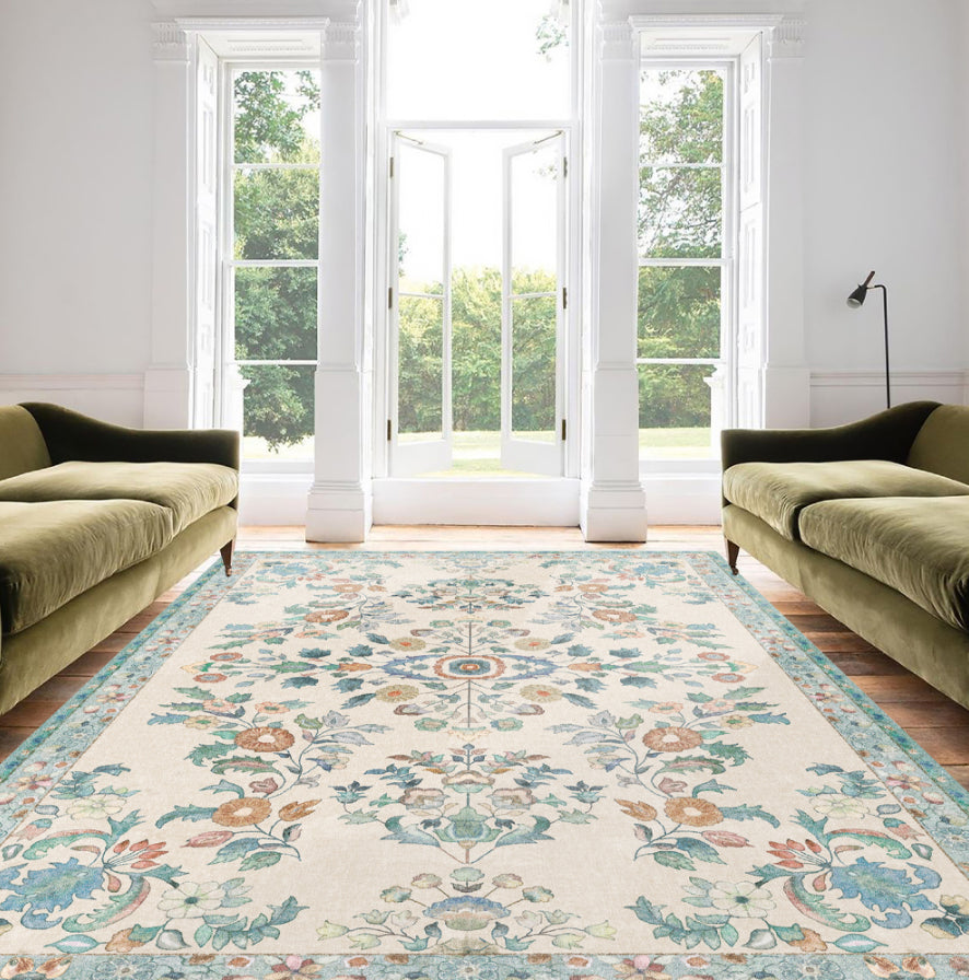 Einfache helle Farbe Absagter Teppich Polyester Ethnisches Blumenmuster Fläche Teppich nicht rutschfest