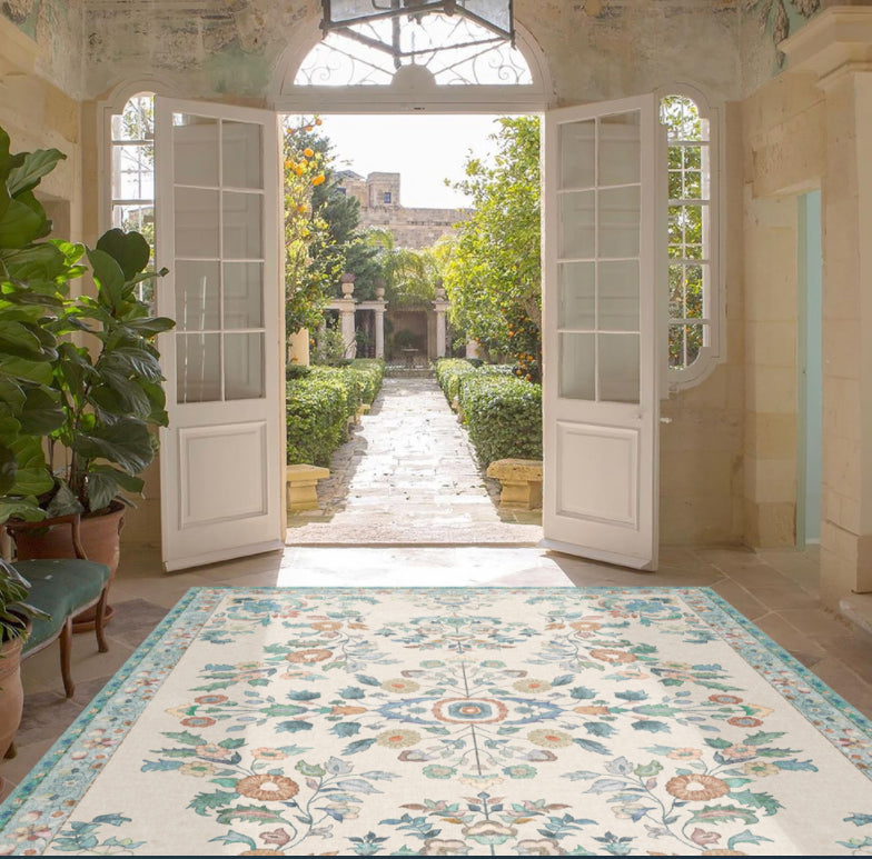 Einfache helle Farbe Absagter Teppich Polyester Ethnisches Blumenmuster Fläche Teppich nicht rutschfest