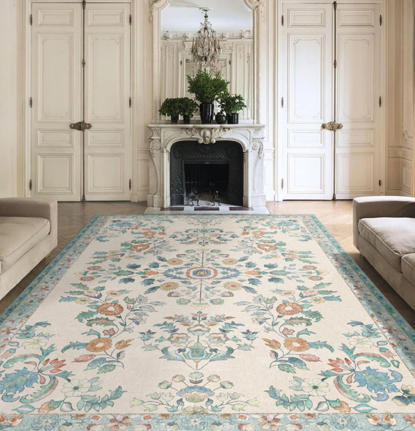 Einfache helle Farbe Absagter Teppich Polyester Ethnisches Blumenmuster Fläche Teppich nicht rutschfest