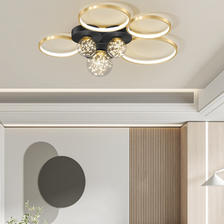 Verrouillé à l'anneau "Mount Light" Nordic Clear Glass Black-Gold Starry Ceiling Fixture for Living Room