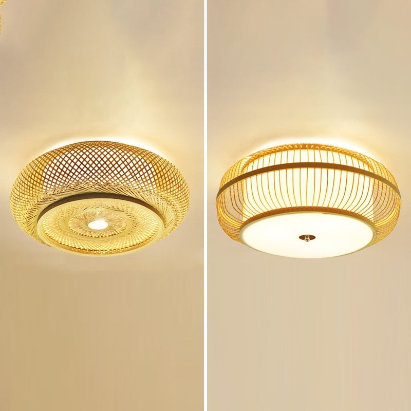 Bamboo Asian Flush Mount Ceiling Light Fixture Retro Ceiling Mount Light Fixture for Living Room and Bedroom