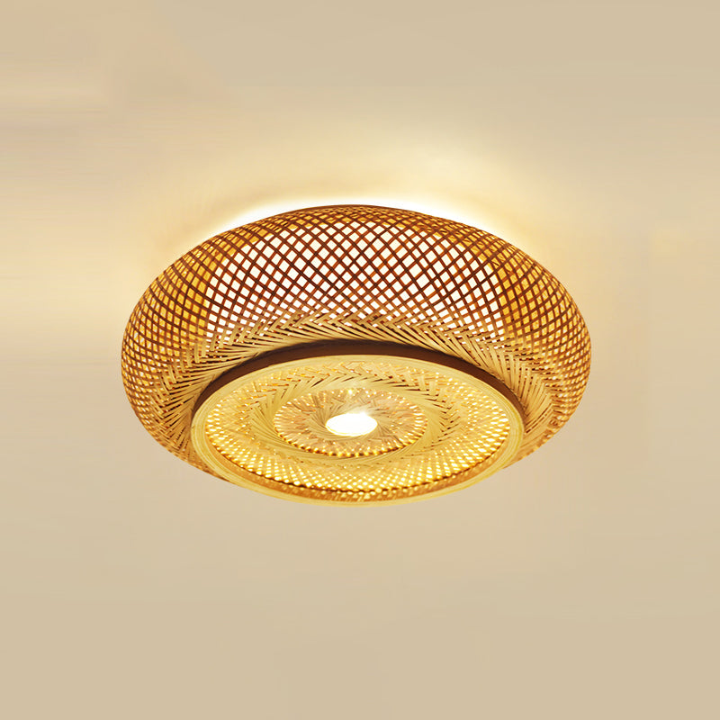 Bamboo Asian Flush Mount Ceiling Light Fixture Retro Ceiling Mount Light Fixture for Living Room and Bedroom