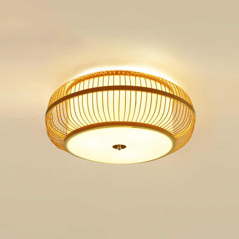Bamboo Asian Flush Mount Ceiling Light Fixture Retro Ceiling Mount Light Fixture for Living Room and Bedroom