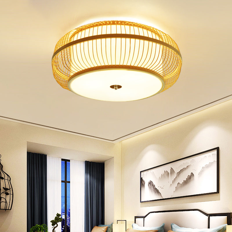Bamboo Asian Flush Mount Ceiling Light Fixture Retro Ceiling Mount Light Fixture for Living Room and Bedroom