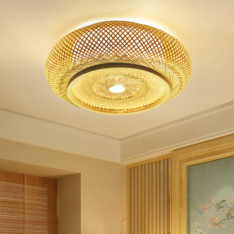 Bamboo Asian Flush Mount Ceiling Light Fixture Retro Ceiling Mount Light Fixture for Living Room and Bedroom