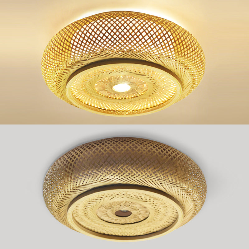 Bamboo Asian Flush Mount Ceiling Light Fixture Retro Ceiling Mount Light Fixture for Living Room and Bedroom