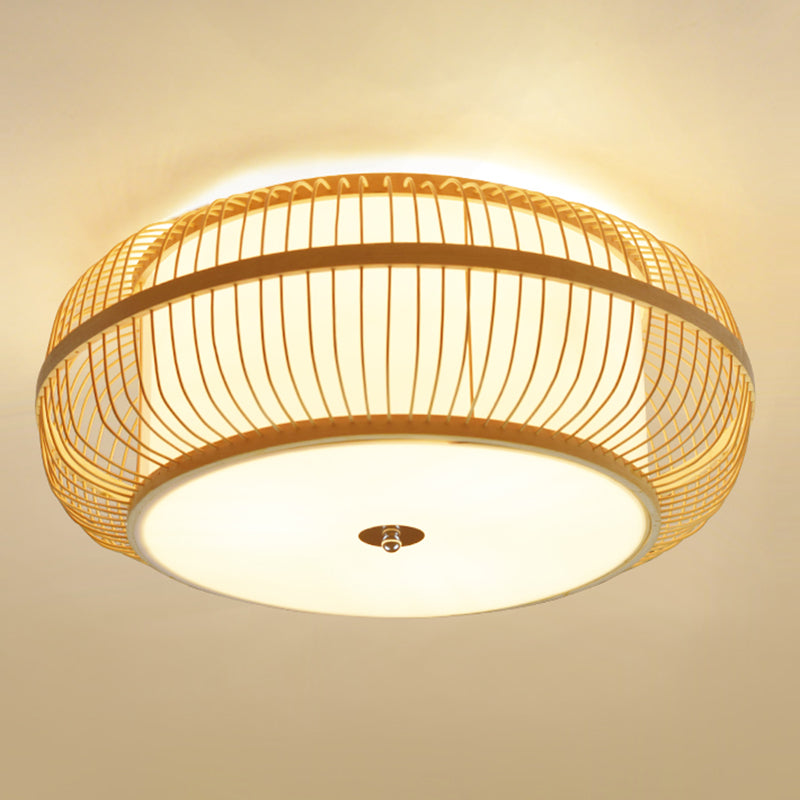 Bamboo Asian Flush Mount Ceiling Light Fixture Retro Ceiling Mount Light Fixture for Living Room and Bedroom