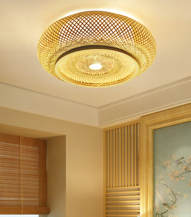 Bamboo Asian Flush Mount Ceiling Light Fixture Retro Ceiling Mount Light Fixture for Living Room and Bedroom