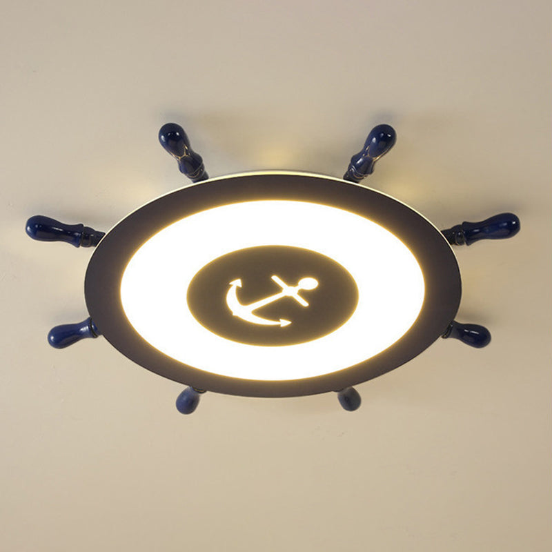 Plafonnier LED en acrylique bleu à montage encastré en forme de gouvernail pour chambre d'enfant