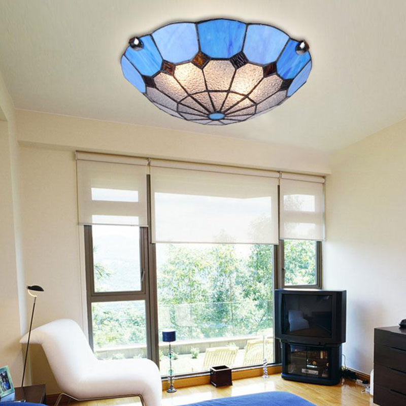 Luminaire de plafond bleu de Style méditerranéen, lampe encastrée en verre d'art roulé à la main en forme de bol