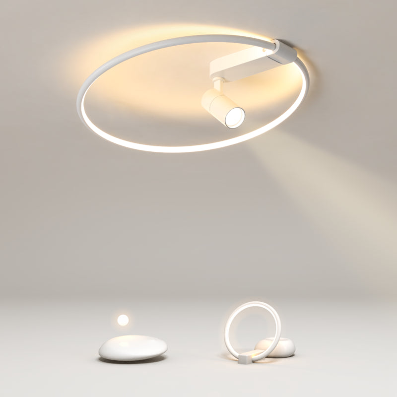 Ultra Modern Round Shape Led Flush Mount Acrylic Bedroom Ceiling Mount Light Fixture with 1 Spotlight