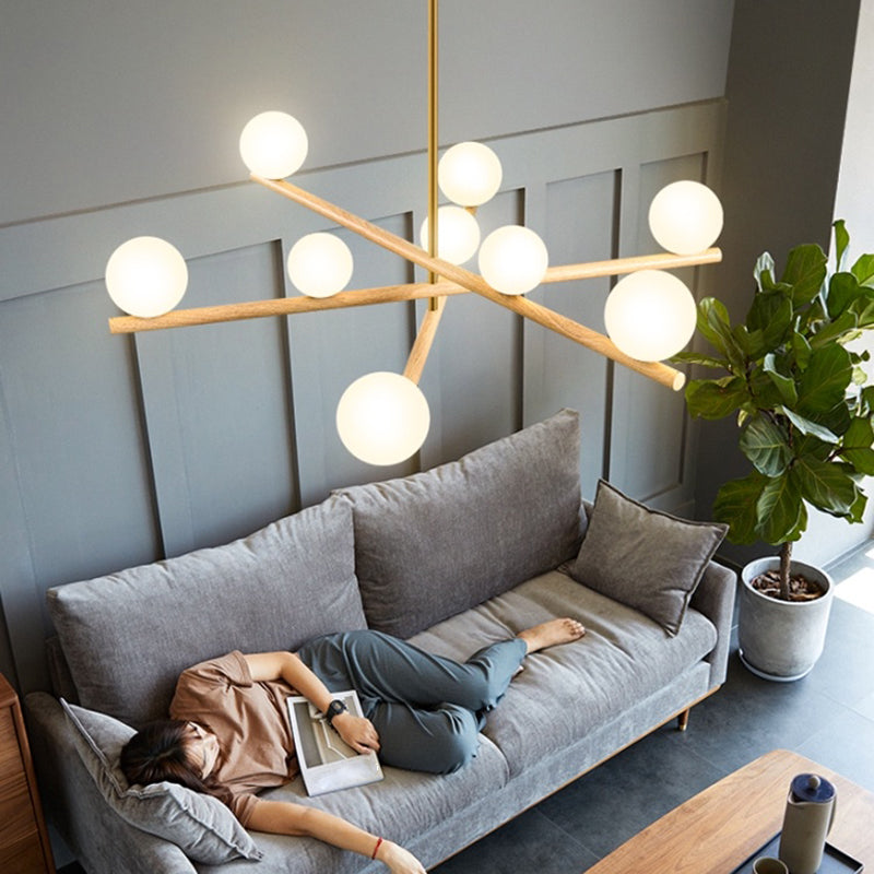Burbujas nórdicas lámparas colgantes salón de estar de madera lámpara de araña de lámpara en blanco