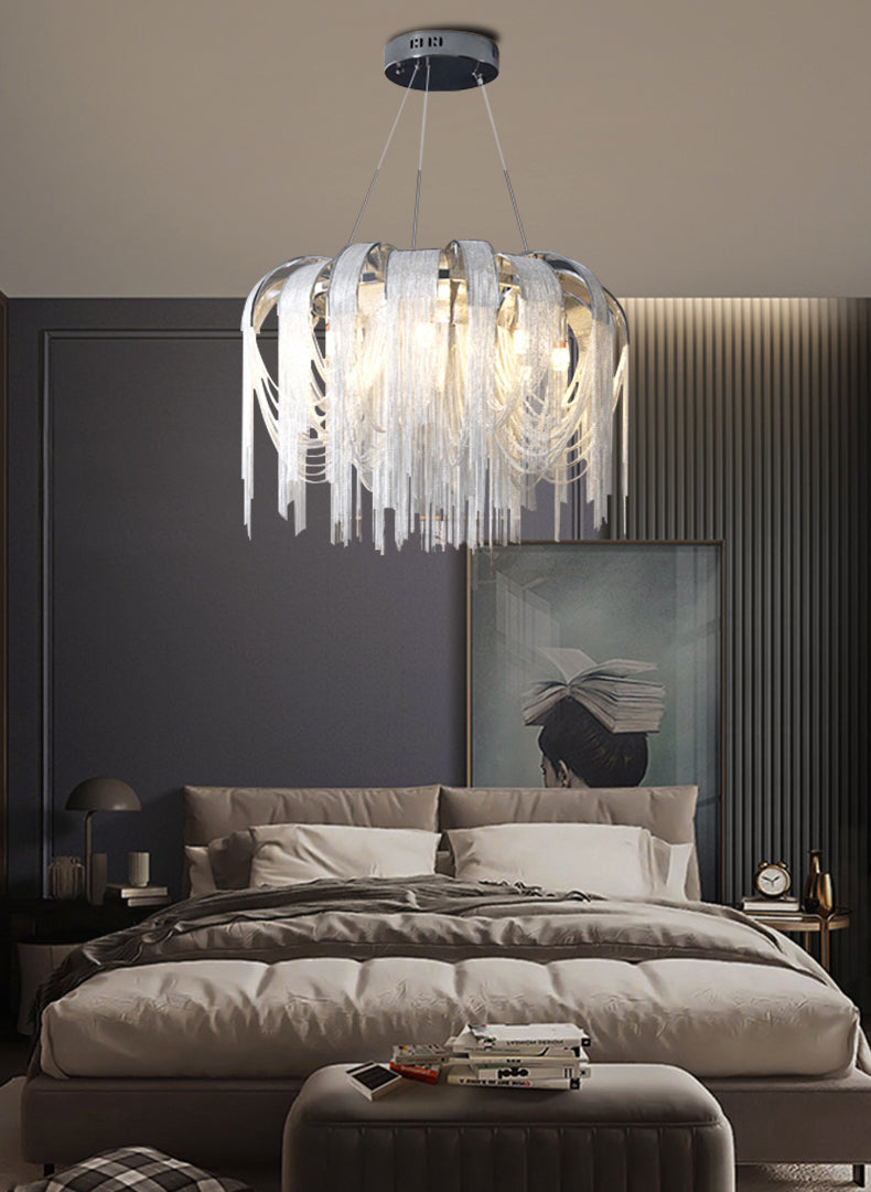 Stream Living Room Pendant Lighting Fixture Metal Nordic-Style Suspension Pendant Light in Silver