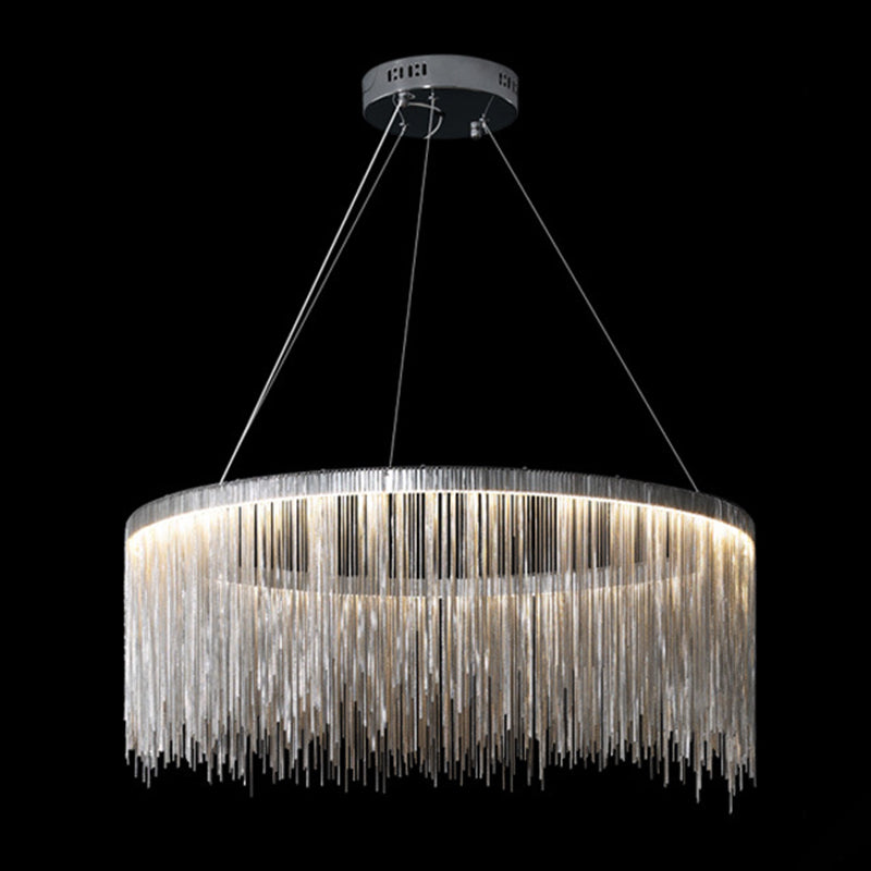 Circular Down Lighting Pendant Modern Metal Living Room LED Ceiling Pendant Light in Silver