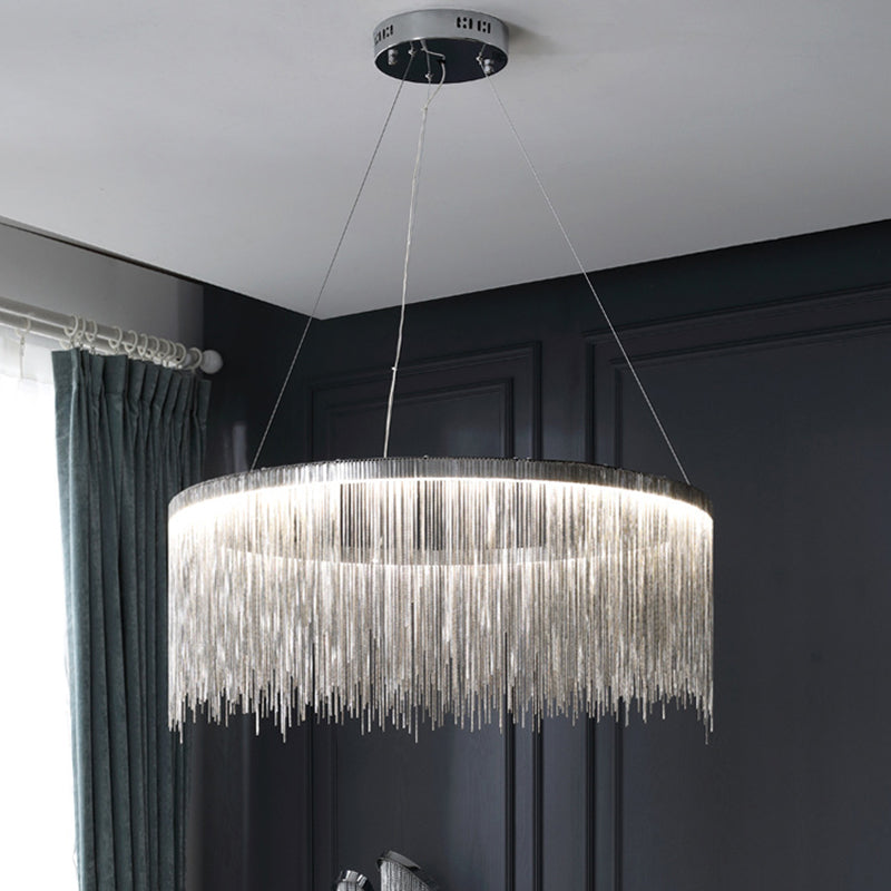 Circular Down Lighting Pendant Modern Metal Living Room LED Ceiling Pendant Light in Silver