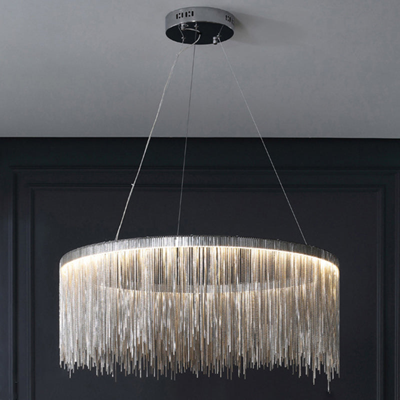 Circular Down Lighting Pendant Modern Metal Living Room LED Ceiling Pendant Light in Silver