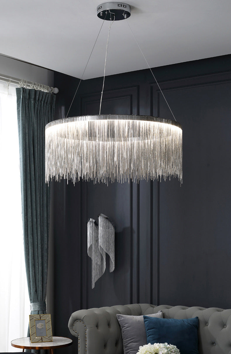 Circular Down Lighting Pendant Modern Metal Living Room LED Ceiling Pendant Light in Silver