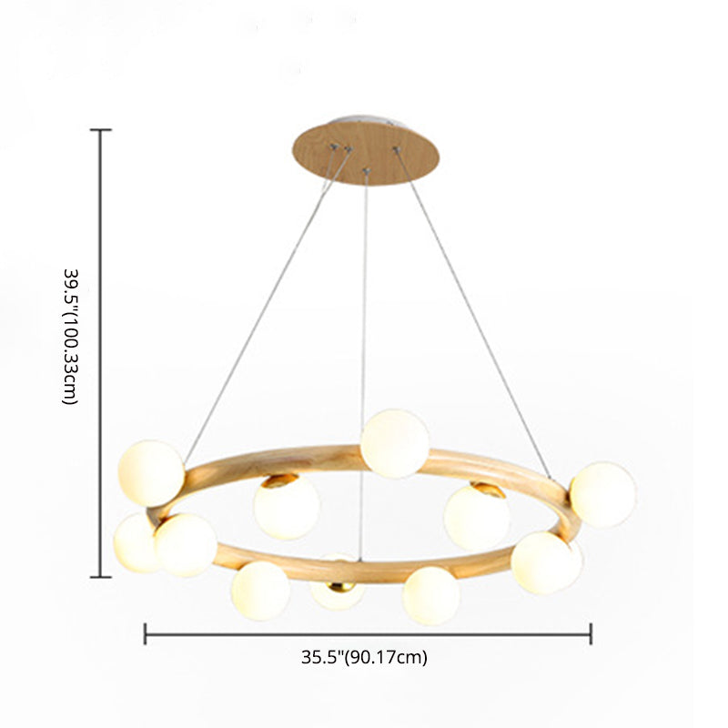 Moderno lampadario a legna a soffitto circolare creativo con tonalità di vetro bianco